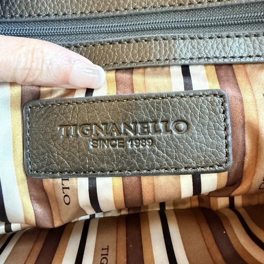 Tiganello Pewter Metallic Leather Handbag